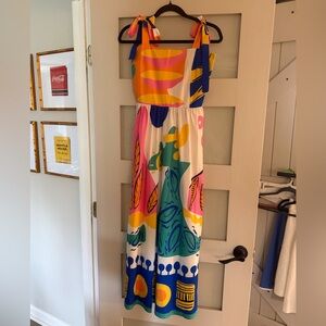 Sleeveless Multicolor Tie-Shoulder Maxi Dress - Vibrant Floral Print